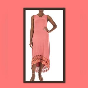 NINA LEONARD V-NECK SLEEVELESS LACE HEM DRESS